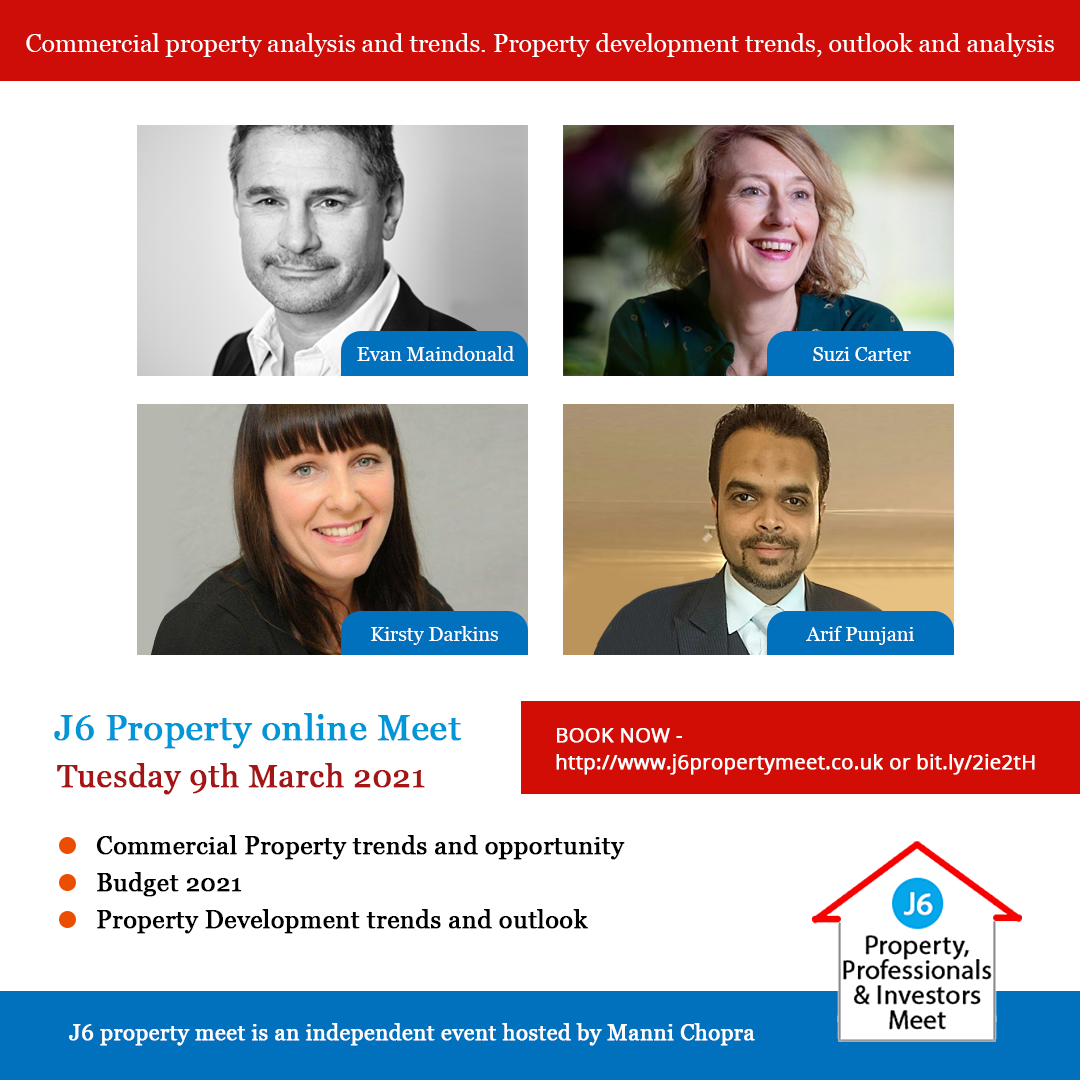 J6 Property Online Meet banner with speakers and topics